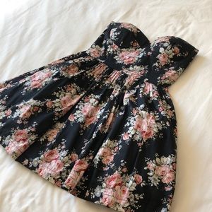 Strapless black and floral mini dress